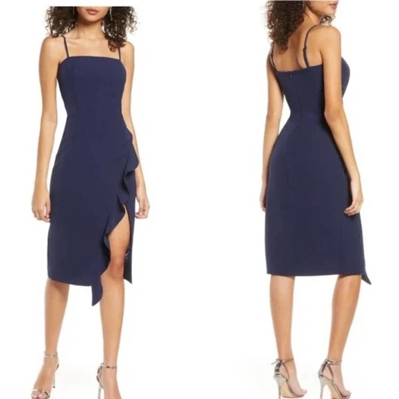 Bardot The Carmella Midi Dress Sz 10 in Navy - Picture 1 of 7